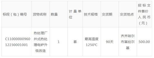 中國(guó)第一重型機(jī)械股份公司熱處理廠井式熱處理電爐升級(jí)改造招標(biāo)公告